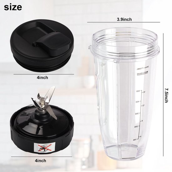 NTHProducts - Blender Cups - Set van 2 - To-Go Lids - 24oz - Vervangingscups - 7 Fins Extractor Blade - Geschikt voor Ninja - Diverse modellen van Nthproducts — afbeelding 5
