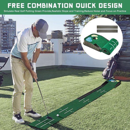 Golf Putting Mat - Putting Green - Indoor Golf Training - Automatische Bal Terugkeer - 275 x 34 cm - Groen van GOLF — afbeelding 3