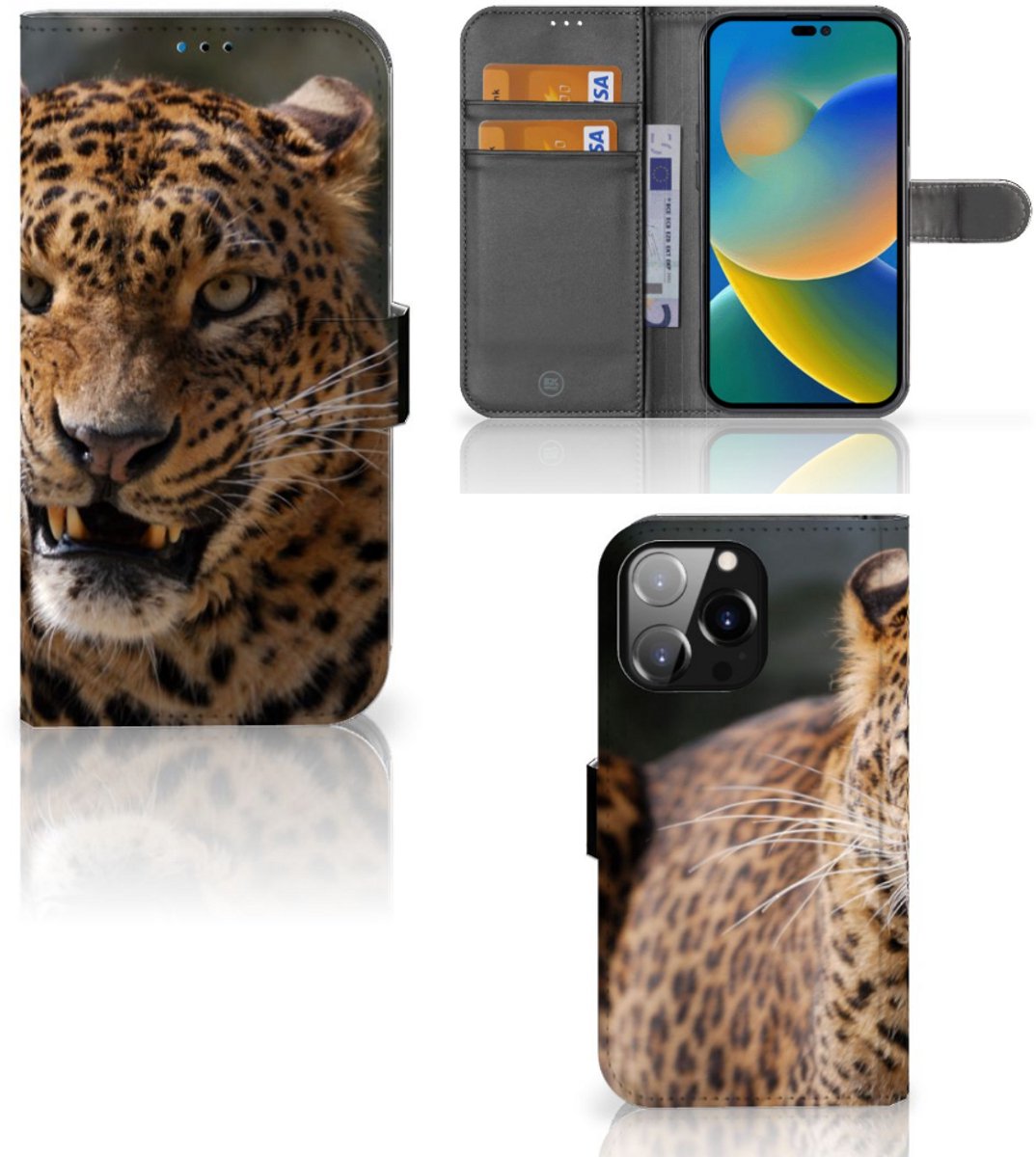 Boekhoesje voor iPhone 14 Pro Max Telefoonhoesje met Pasjes Luipaard