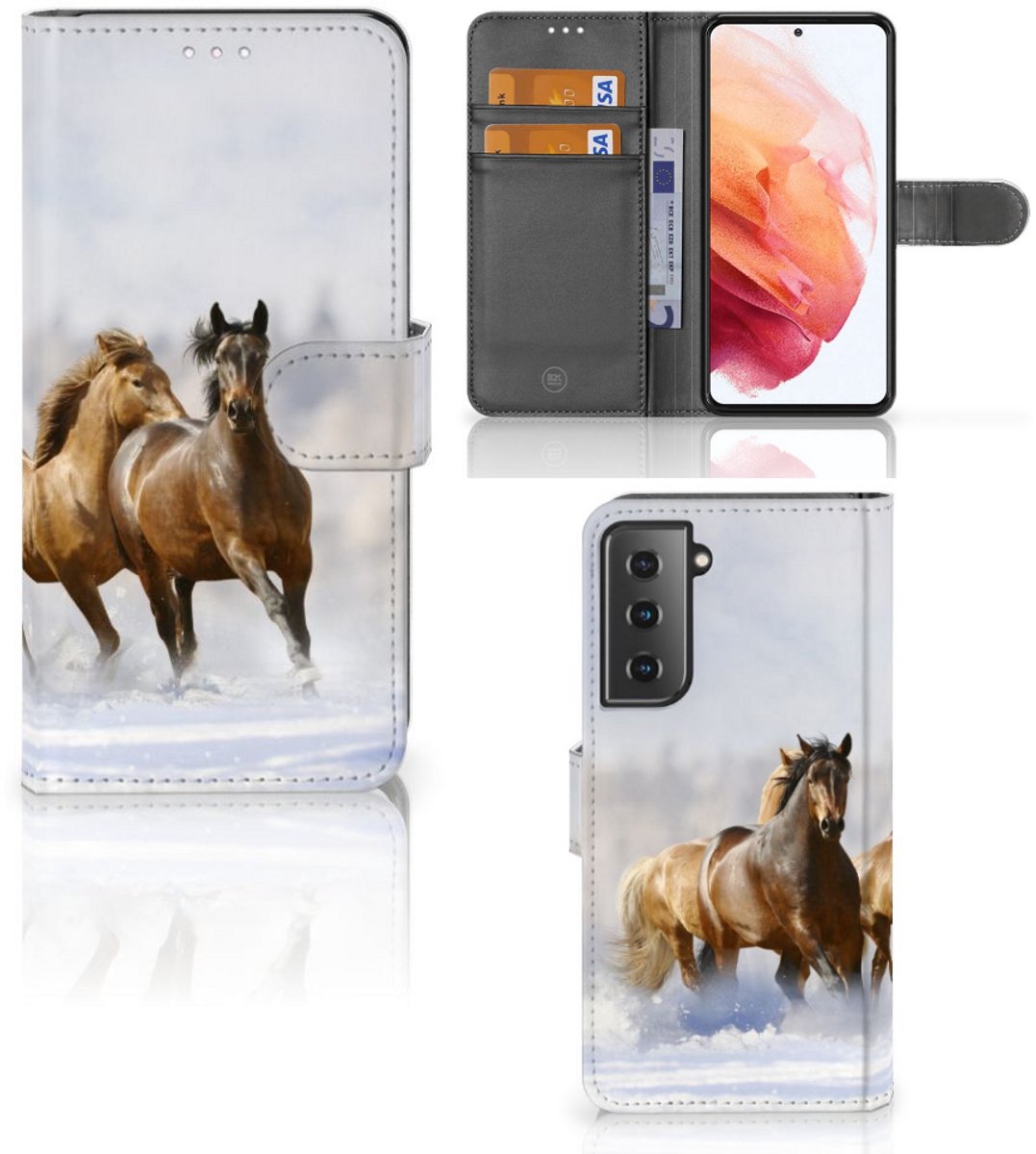 Samsung Galaxy S21 Telefoonhoesje met Pasjes Paarden
