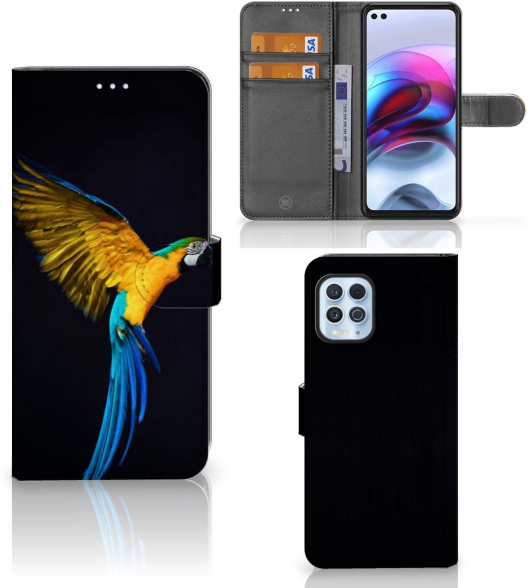 Boekhoesje voor Motorola Moto G100 Telefoonhoesje met Pasjes Papegaai