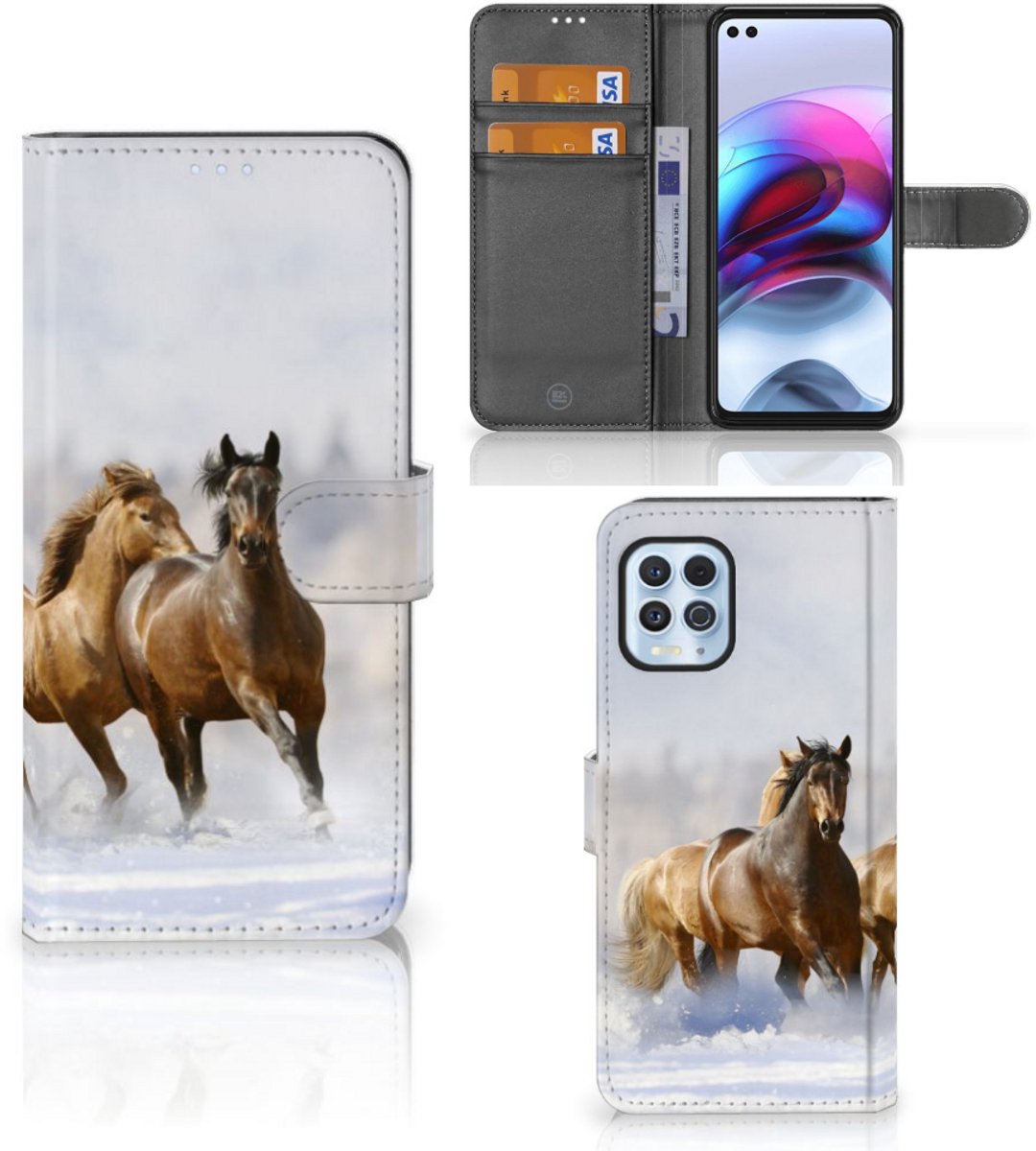 Motorola Moto G100 Telefoonhoesje met Pasjes Paarden