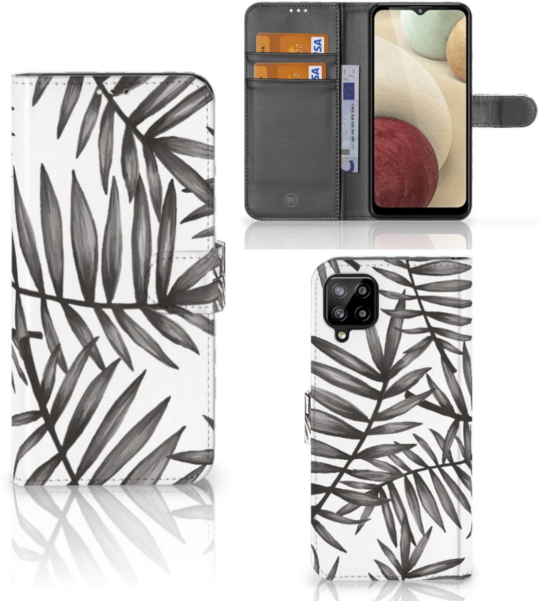 Samsung Galaxy A12 Hoesje Leaves Grey