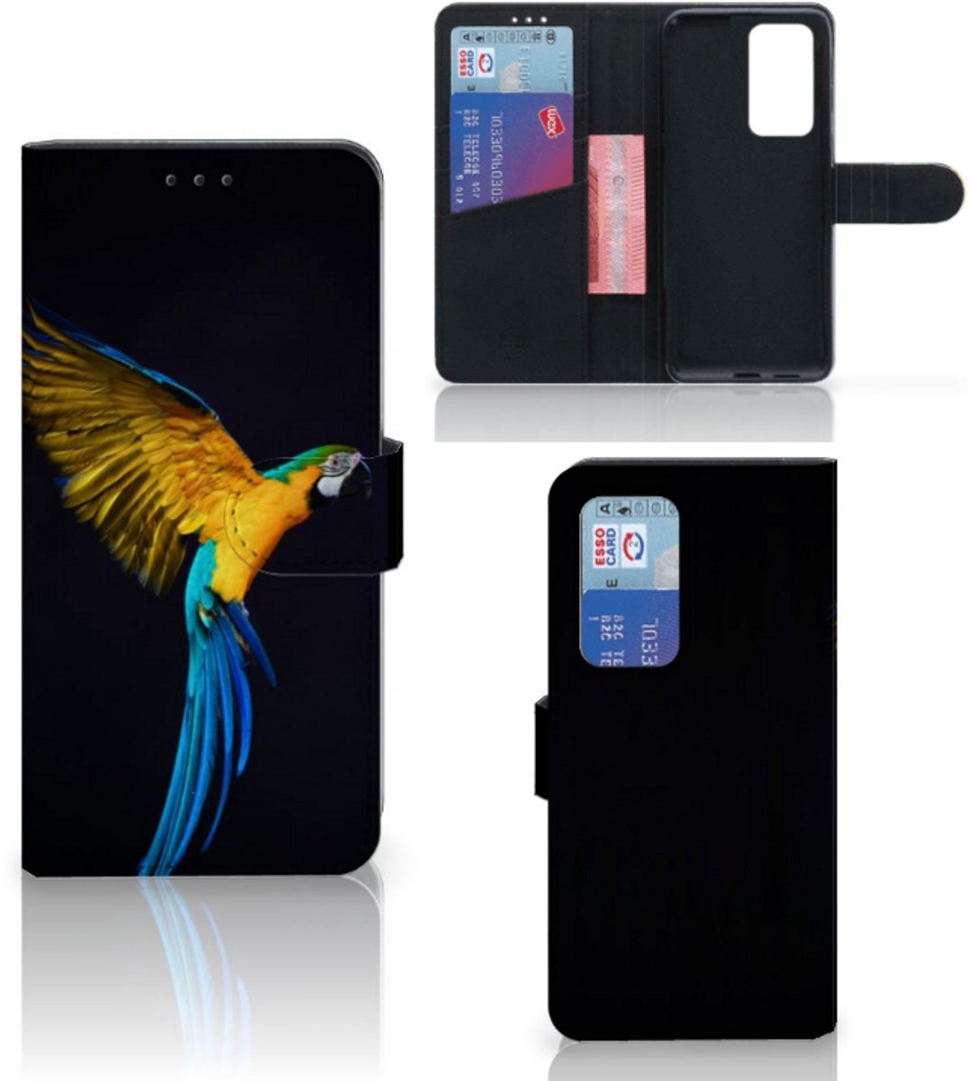 Huawei P40 Pro Telefoonhoesje met Pasjes Papegaai