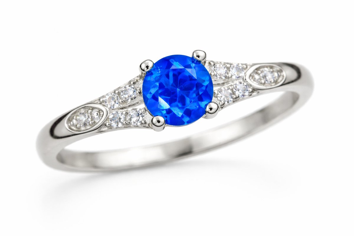 925 Sterling Zilveren Ring met Royal Blue Topaas - Damesring Minimalistisch - Blauwe Edelsteen - Ringmaat 9