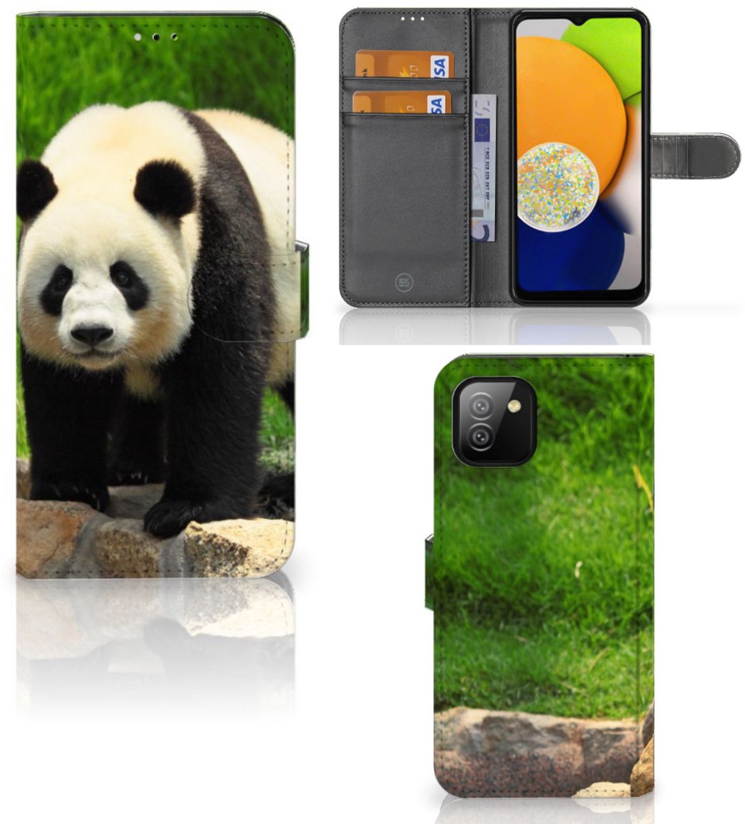 Book Case voor Samsung Galaxy A03 Telefoonhoesje met Pasjes Panda