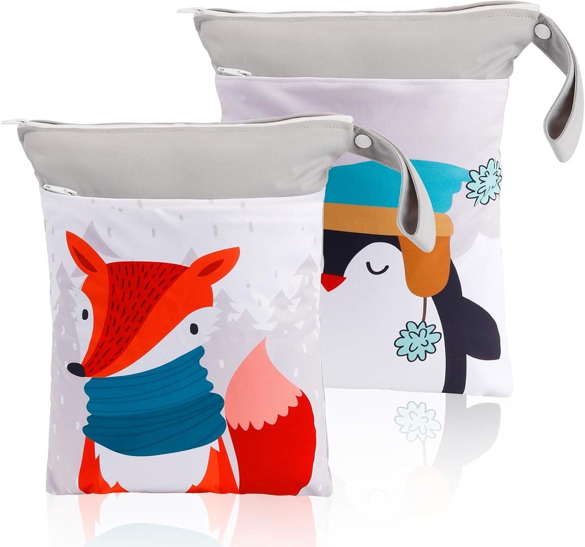 Luiertas 2 Stuks - Natte Drogere Tas - Reizen Zwemmen - Dubbele Ritssluiting - 30x40 cm - Wit