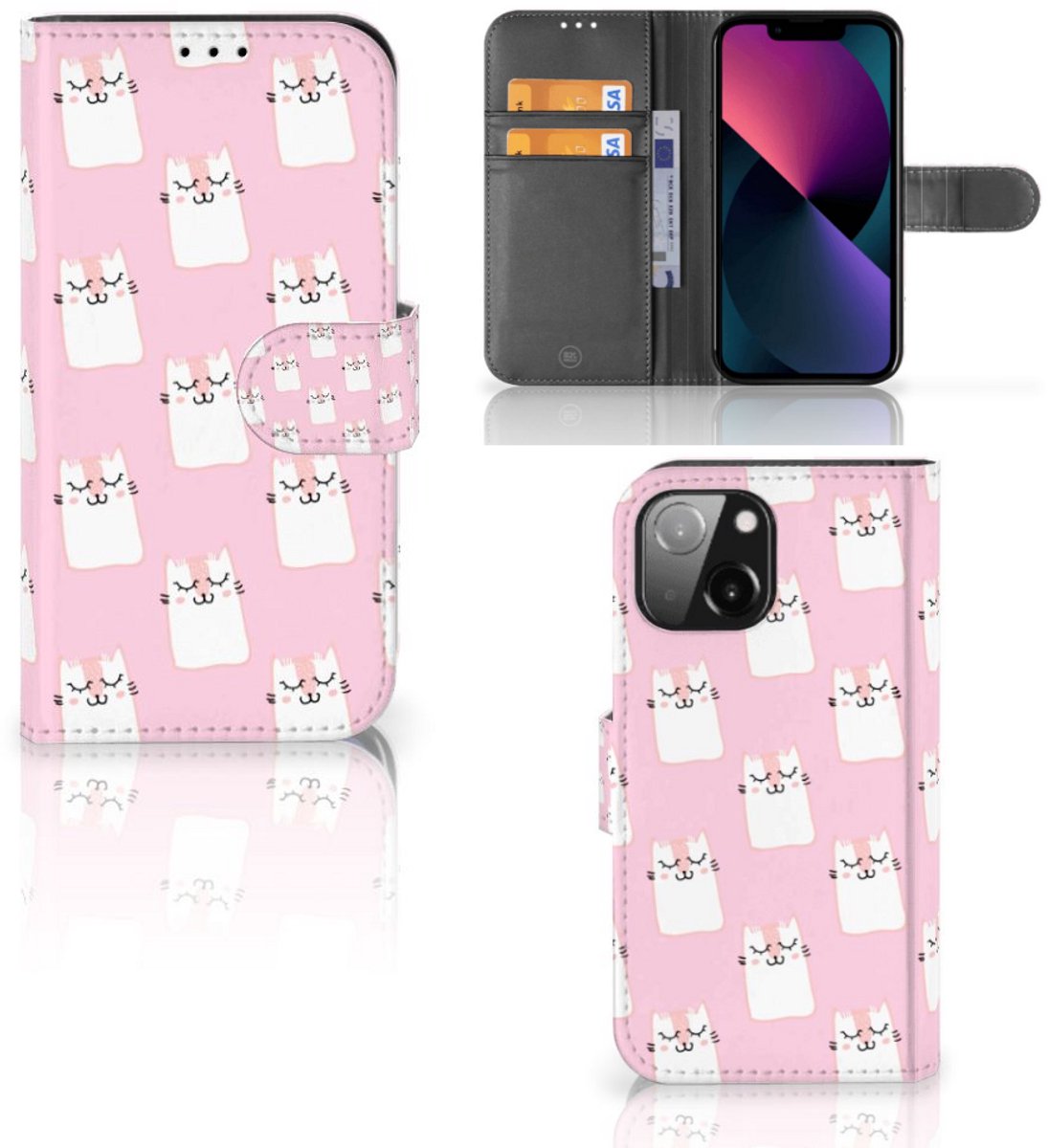 iPhone 13 Mini Telefoonhoesje met Pasjes Sleeping Cats