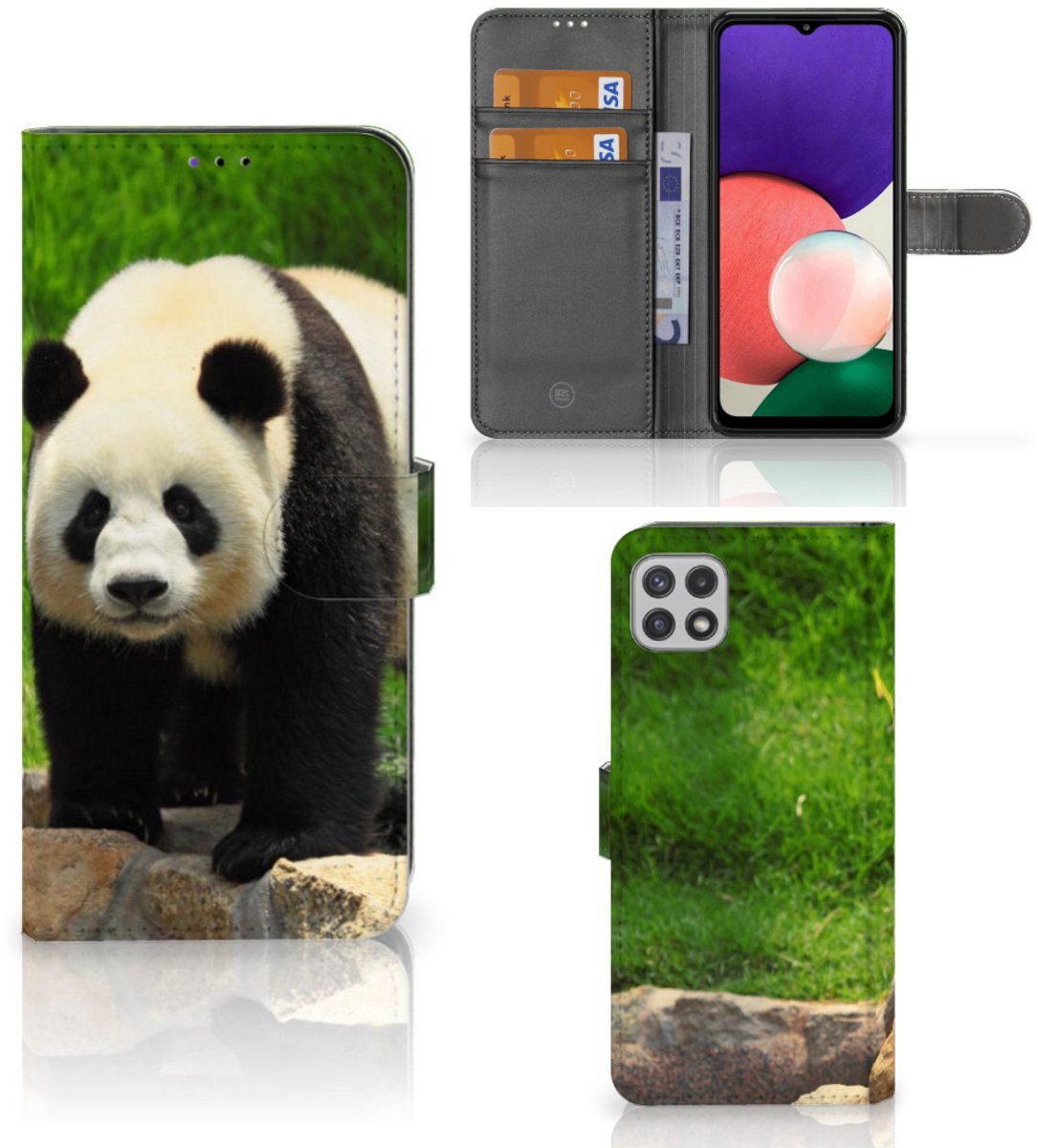 Samsung Galaxy A22 5G Telefoonhoesje met Pasjes Panda
