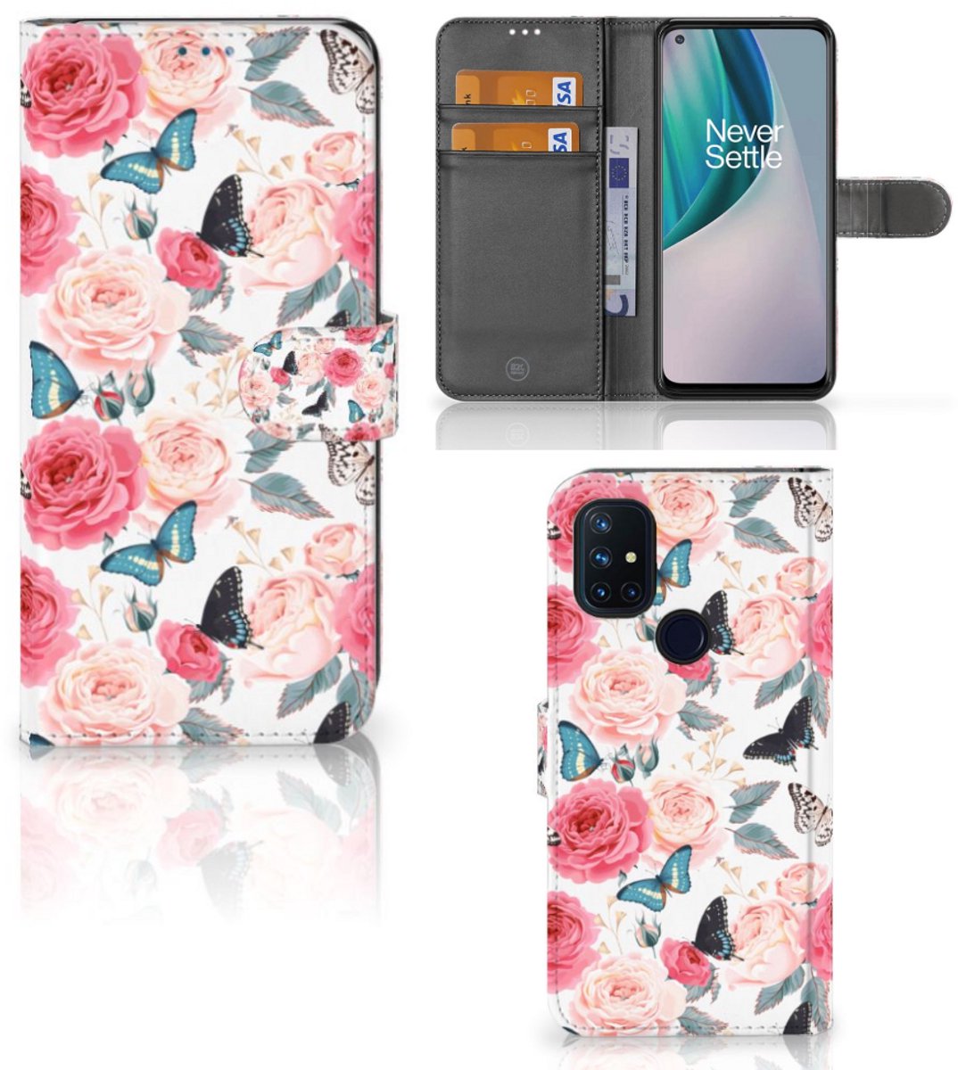 OnePlus Nord N10 Hoesje Butterfly Roses
