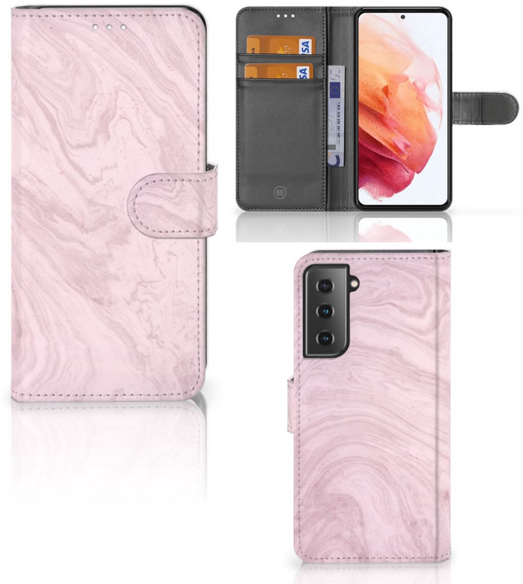 Samsung Galaxy S21 Bookcase Marble Pink - Origineel Cadeau Vriendin