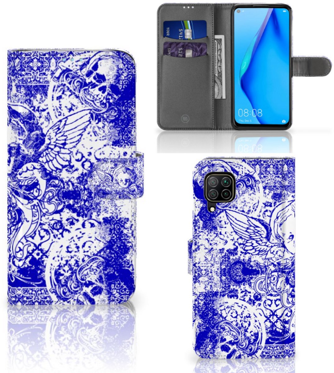 Telefoonhoesje met Naam Huawei P40 Lite Angel Skull Blauw