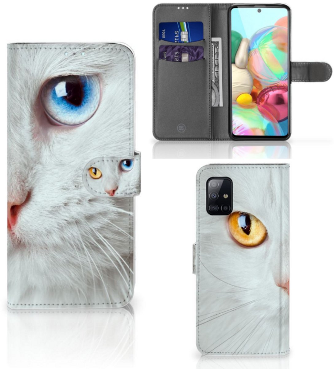 Samsung Galaxy A71 Telefoonhoesje met Pasjes Witte Kat