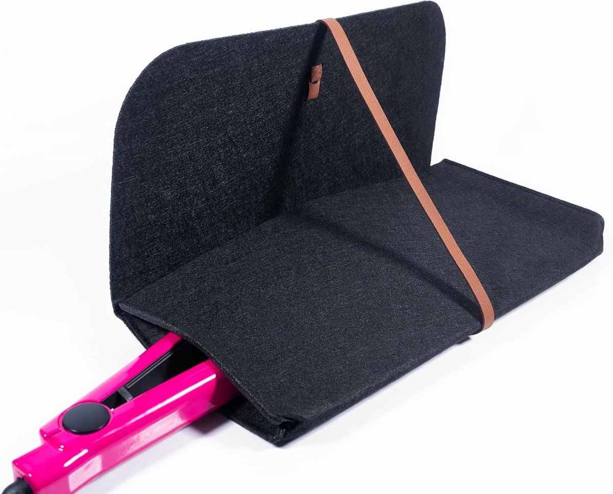 Glamza Stijltang Mat & Pouch - Gemaakt van hittebestendig veiligheidsvilt - Ideaal voor thuis en op reis (zwart (Pouchy))
