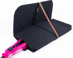 Glamza Stijltang Mat & Pouch - Gemaakt van hittebestendig veiligheidsvilt - Ideaal voor thuis en op reis (zwart (Pouchy))