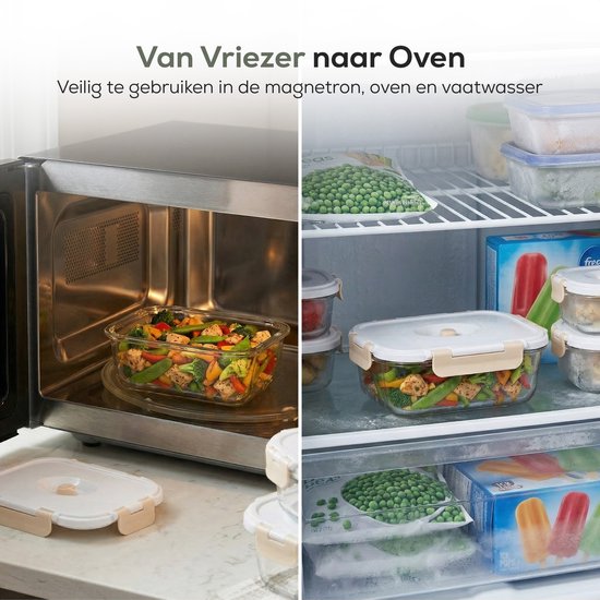 Boîtes de conservation en verre Élanor avec pompe à vide – Étanche et hermétique - Verre borosilicaté - Boîtes de préparation de repas - 5x plus frais grâce au couvercle sous vide - Set de 10 pièces Boîtes de congélation