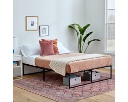 Linenspa Hedendaags bedframe voor eenpersoonsbed, metalen bedframe met stalen latten, 30 cm vrije ruimte, opbergruimte onder bed, snelle montage, 90 x 190 cm