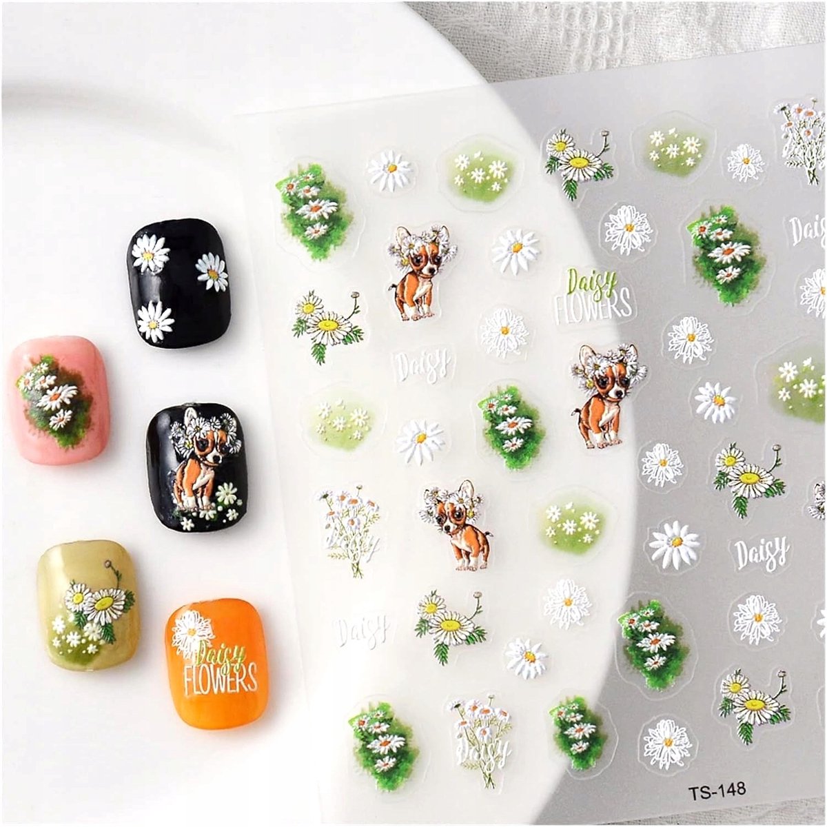 Frezarkowo Serie - Samoprzettende 3D Nagelstickers - Piesek - Kwiatki - 9,5x8 cm