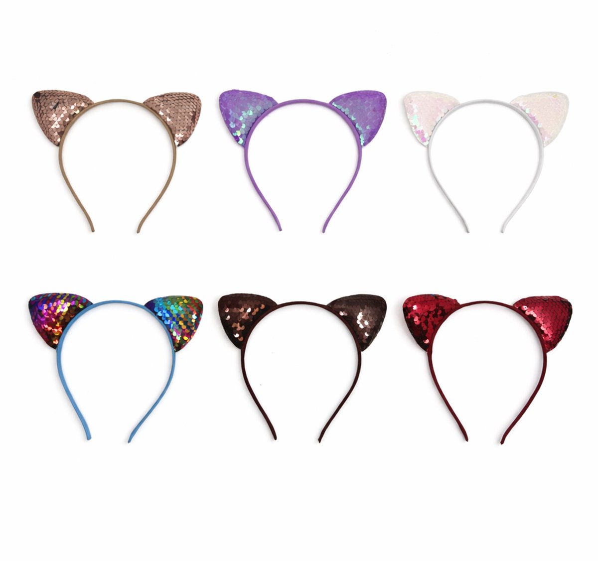 6 stuks - Diadeem kattenoortjes set – Glitter haarbanden – Verkleed accessoires – Meisjes haarband – Diverse kleuren