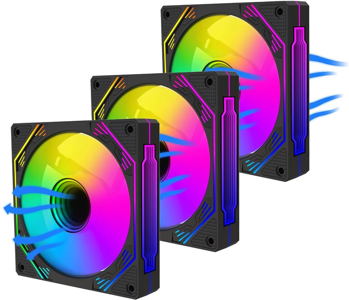 ARGB Ventilator Set - PC Ventilator Omgekeerd - Computer Koeling - Infinity Mirror Effect - 120 mm - Zwart