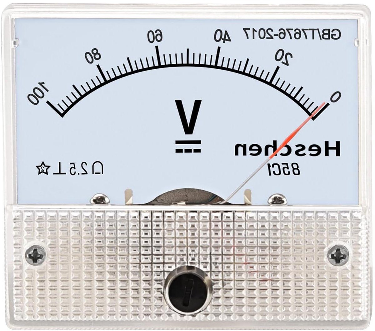 Spanningsmeter Voltmeter - Paneel Meter - Spanning Meten - Analoge Weergave - 62x55mm - Wit