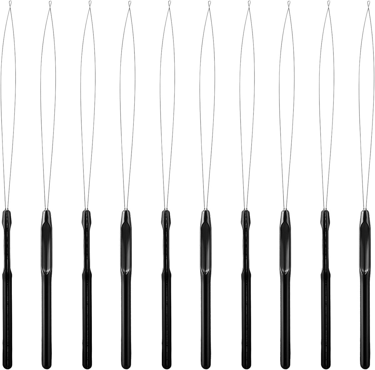 Set van 10 Naalden voor Haarextensions, Micro Link Gereedschap, Veertjes en Haaraccessoires in Zwart - Perfect voor Professionele Stylisten en Thuisgebruik
