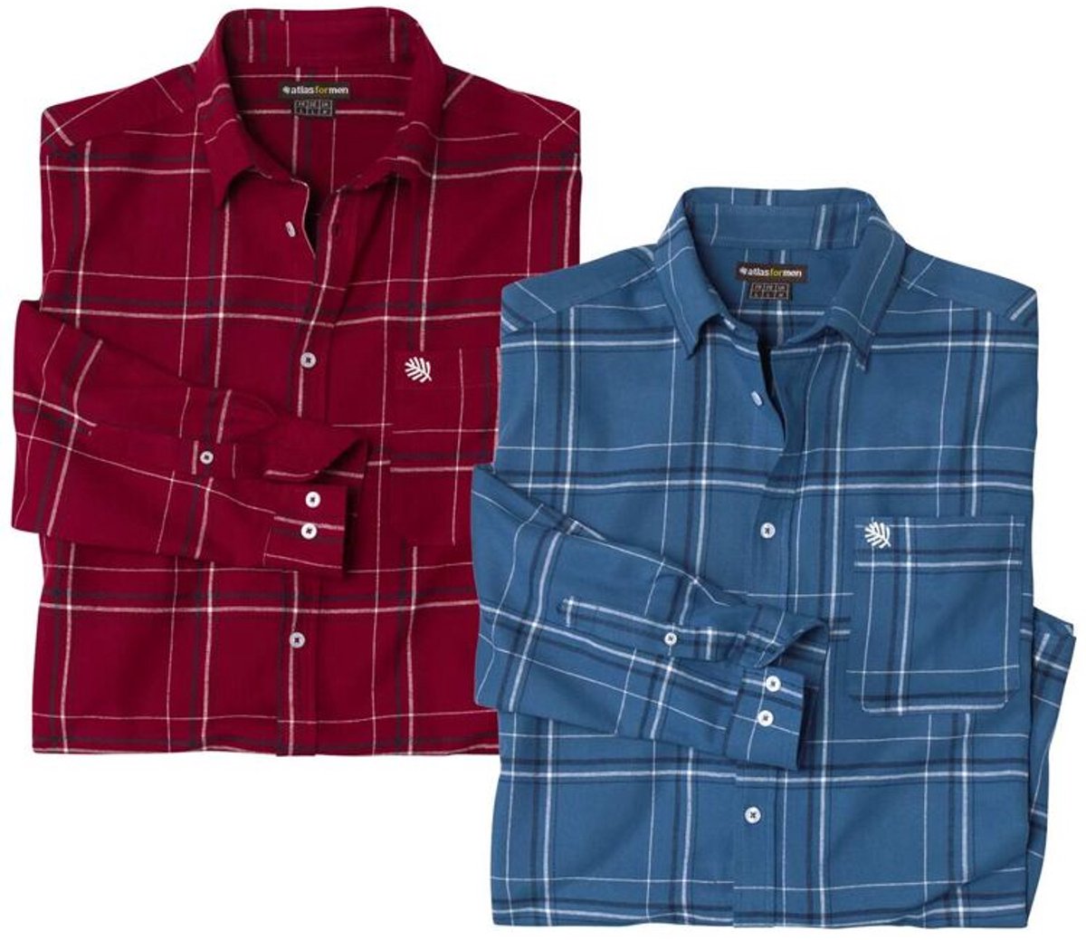 ATLAS FOR MEN - Set van 2 geruite flanellen hemden - Heren - Verkrijgbaar in grote maten - 3XL