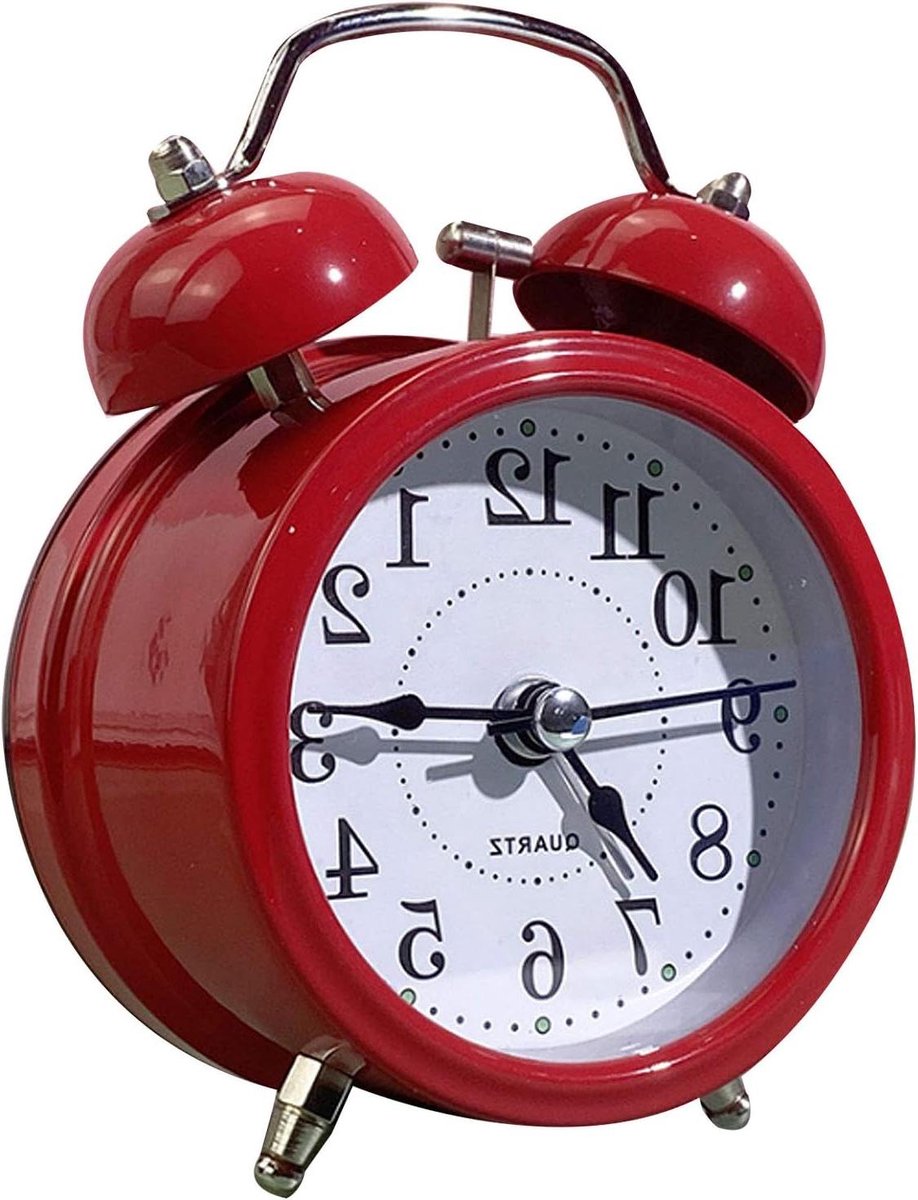 Dubbele Bel Wekker - Analoge Klok - Rustig Slapen - Stil Geen Tikken - 3 Inch - Rood