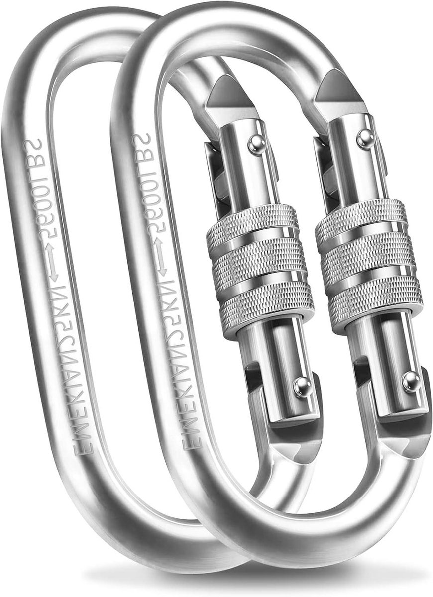 Locking Carabiner Clips - Klimhaken Schroefsluiting - Zware Lasten Zekeren - O-Type Schroefslot - 25KN - Zilver