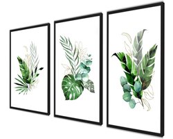 ag.art deco Poster voor Woon Decoratie 40x50 cm | Posters voor Woondecoratie voor Woonkamer en Slaapkamer | Muurposter Zonder Lijst | Set van 3 Prints (Groene botanica 1)