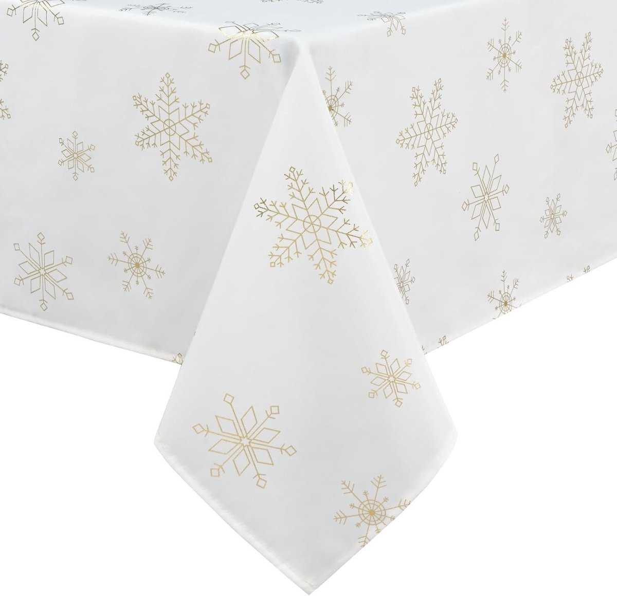 Waterafstotende Kersttafelkleed, 146 x 305 cm, Rechthoekig Tafellaken, Grote Wasbare Tafelbedekking met Gouden Sneeuwvlokken Motief voor Feestelijke Diners en Decoratie