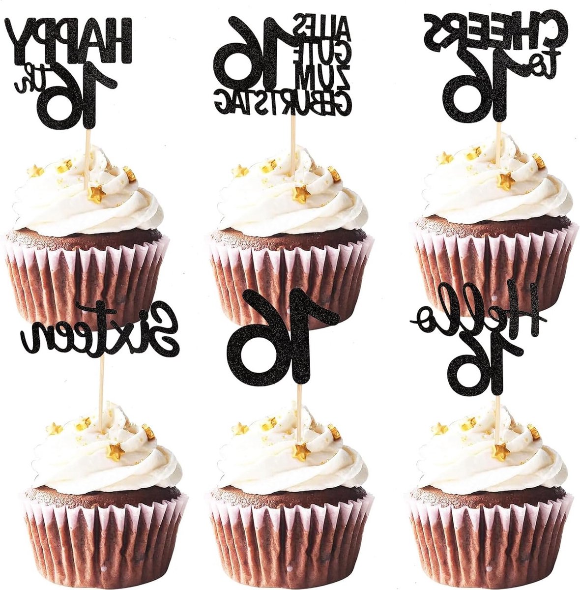 Cupcake Topper voor 16e Verjaardag - Feestdecoratie, Taartversiering en Verjaardagsfeest Accessoires