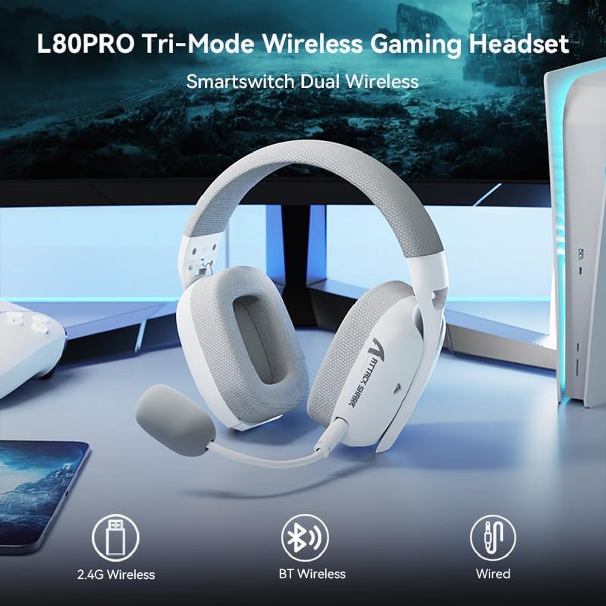 Attack Shark L80 PRO - Gaming Headset - Wit thumbnail 5