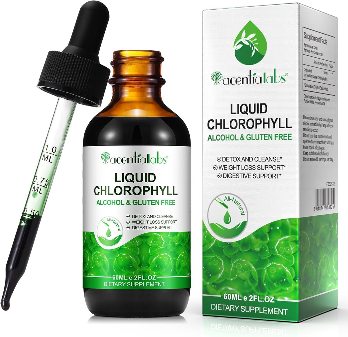 Acentialabs Liquid Chlorophyll Druppels 60 ml – Chlorofyl Supplement –  Detox &