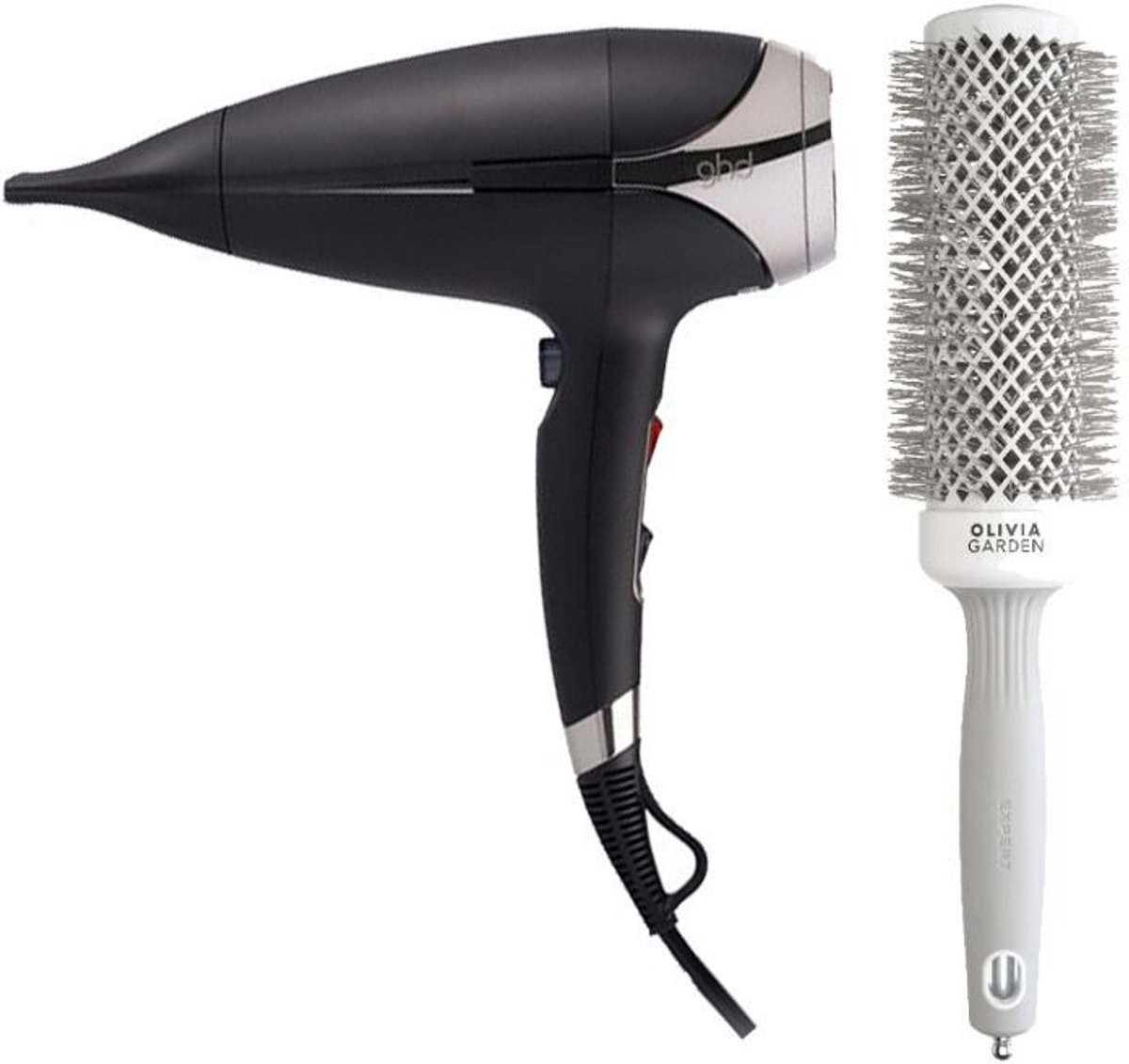 ghd Helios Föhn Black + Olivia Garden Expert Blowout Speed Wavy Wit/Grijs 45mm