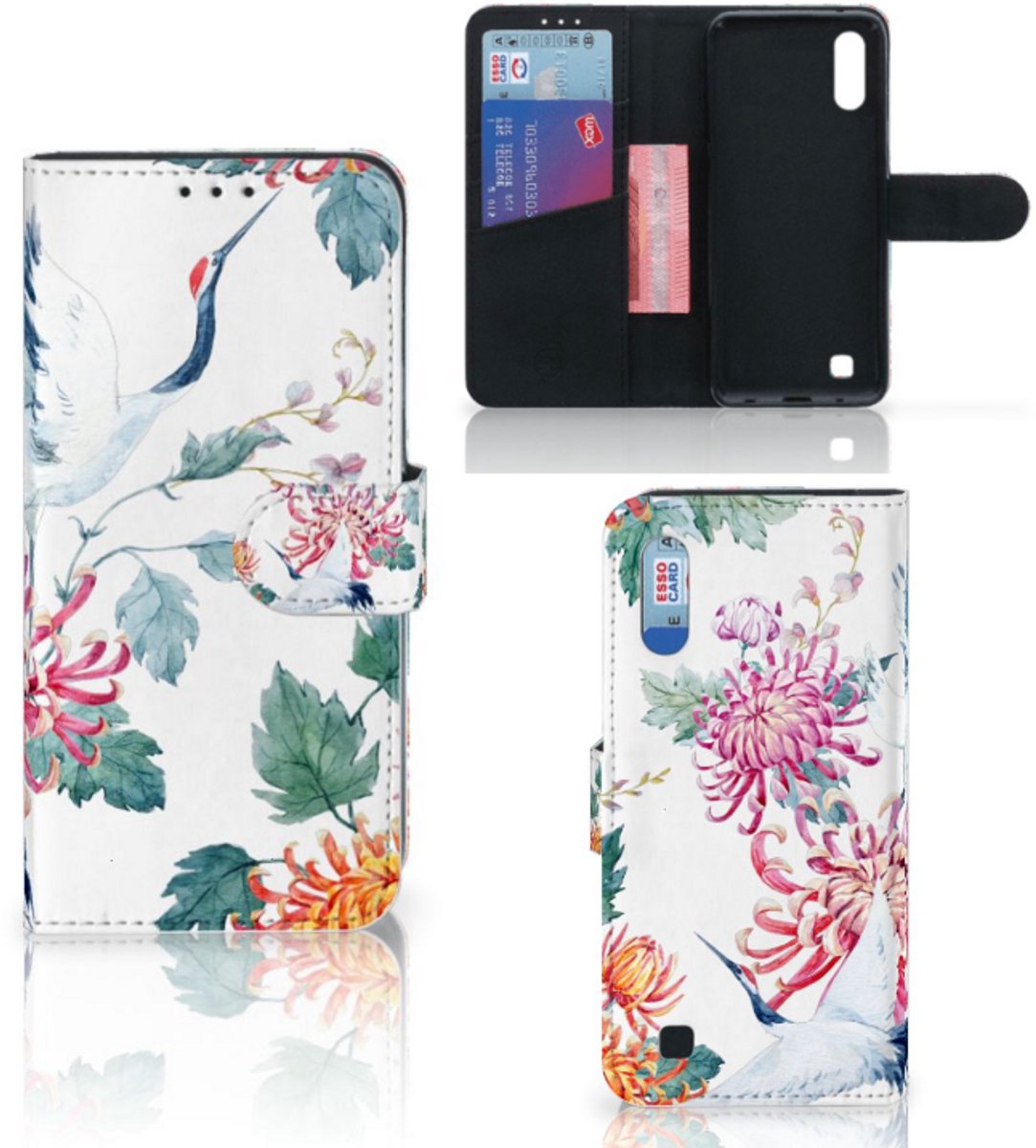 Samsung Galaxy M10 Telefoonhoesje met Pasjes Bird Flowers