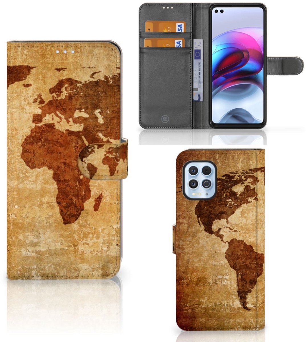 Motorola Moto G100 Flip Cover Wereldkaart
