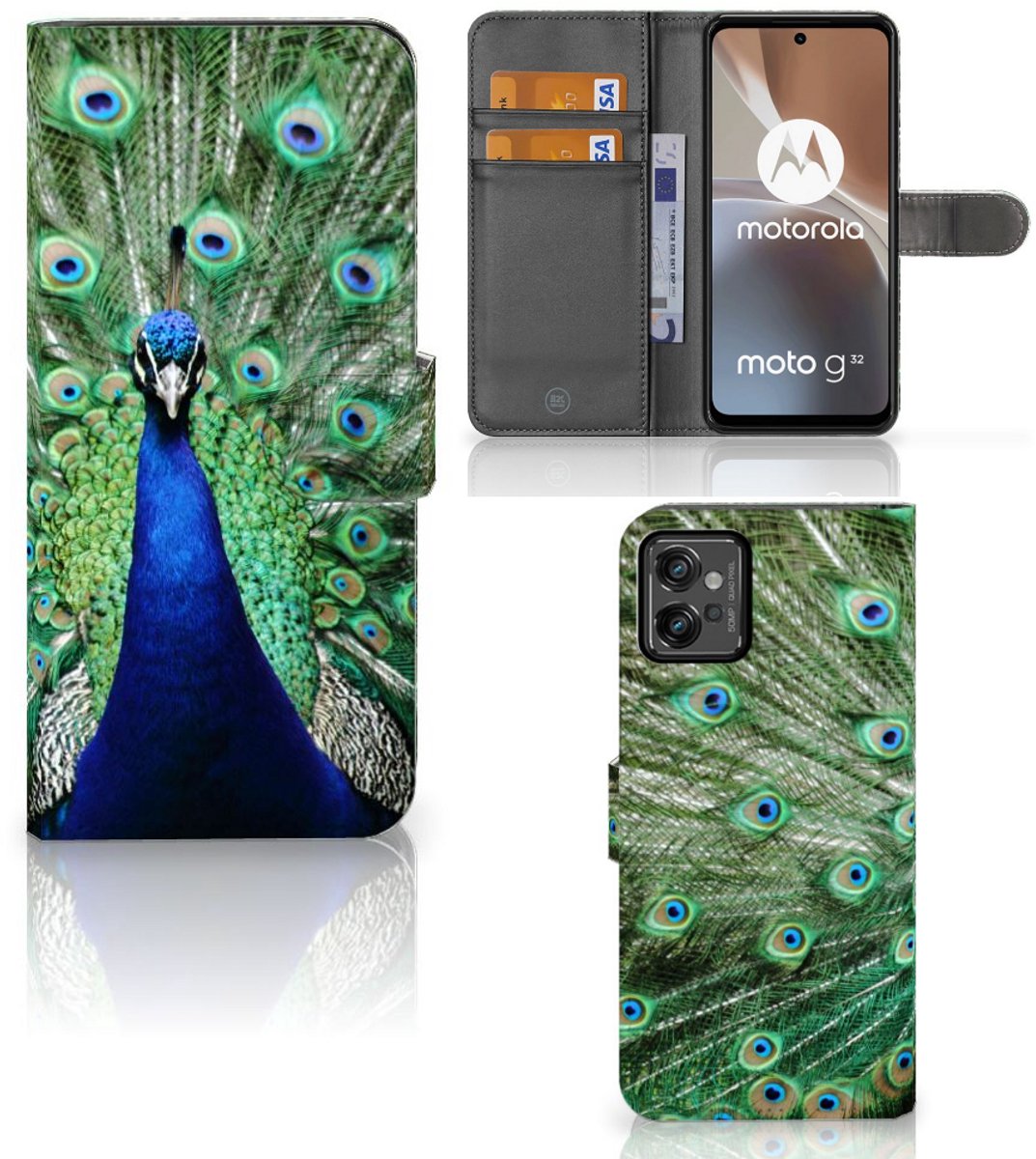 Motorola Moto G32 Telefoonhoesje met Pasjes Pauw