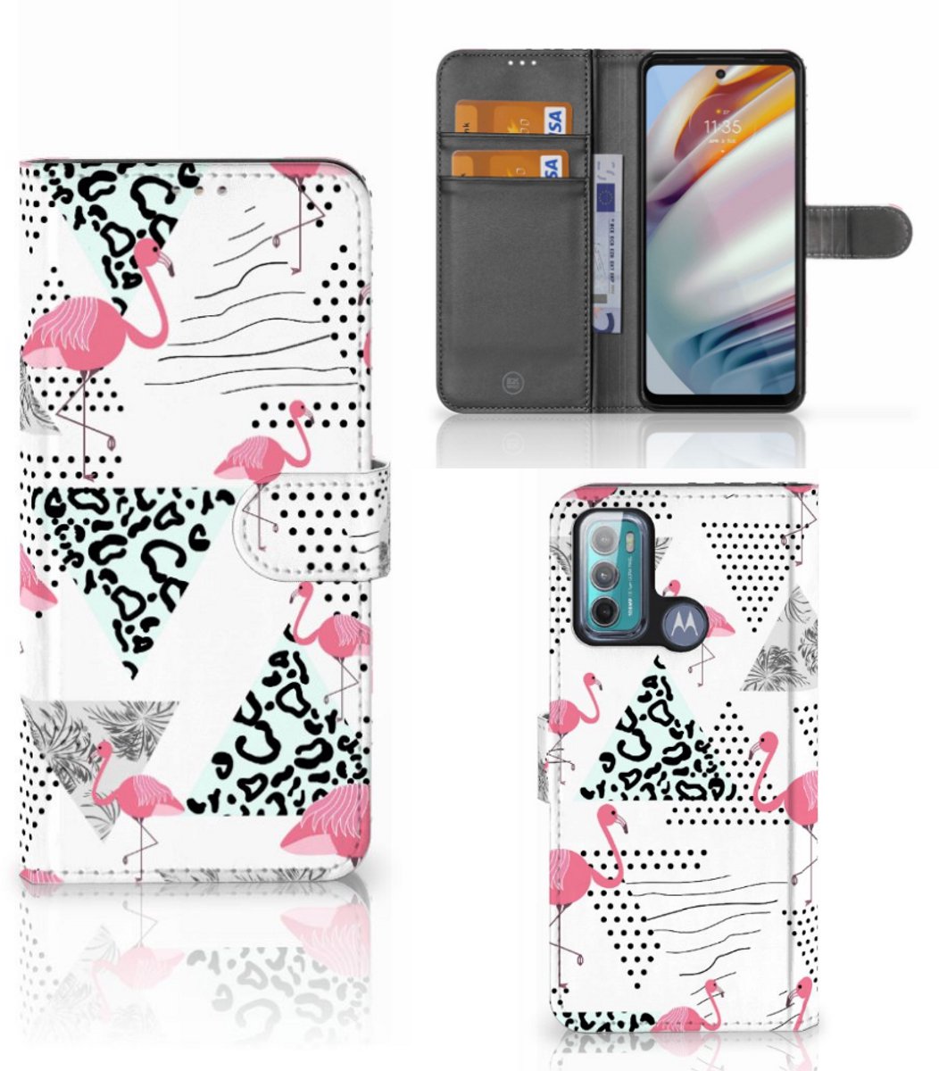 Motorola Moto G60 Telefoonhoesje met Pasjes Flamingo Triangle