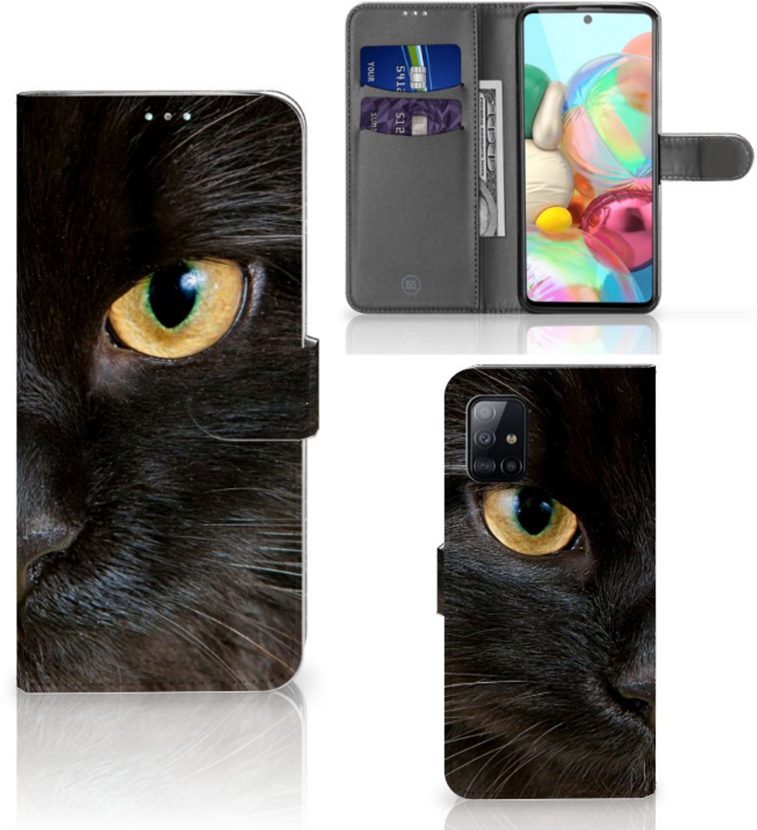 Samsung Galaxy A71 Telefoonhoesje met Pasjes Zwarte Kat