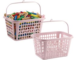 Plasticforte Knijpermandje - 2x - roze - 20 x 25 cm - kunststof - wasknijpertasje/knijperzak