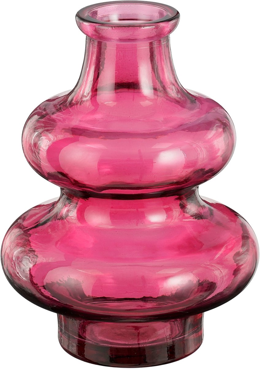 Mica Decorations Bloemenvaas Sira - transparant glas - roze - D12 x H16 cm - sierlijk model Donkerroze