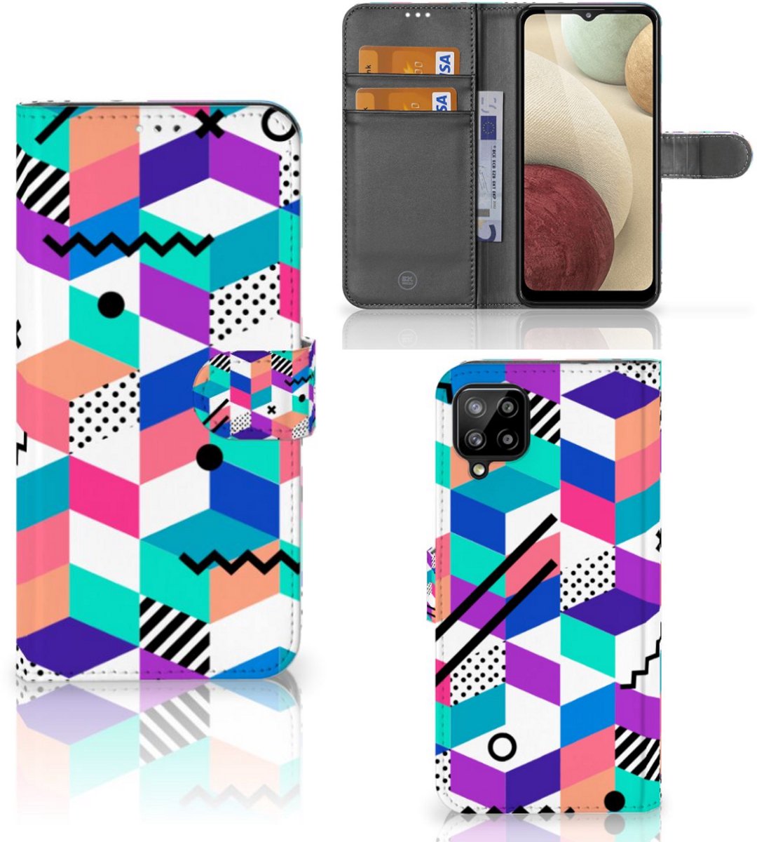 Samsung Galaxy A12 Book Case Blokken Kleurrijk