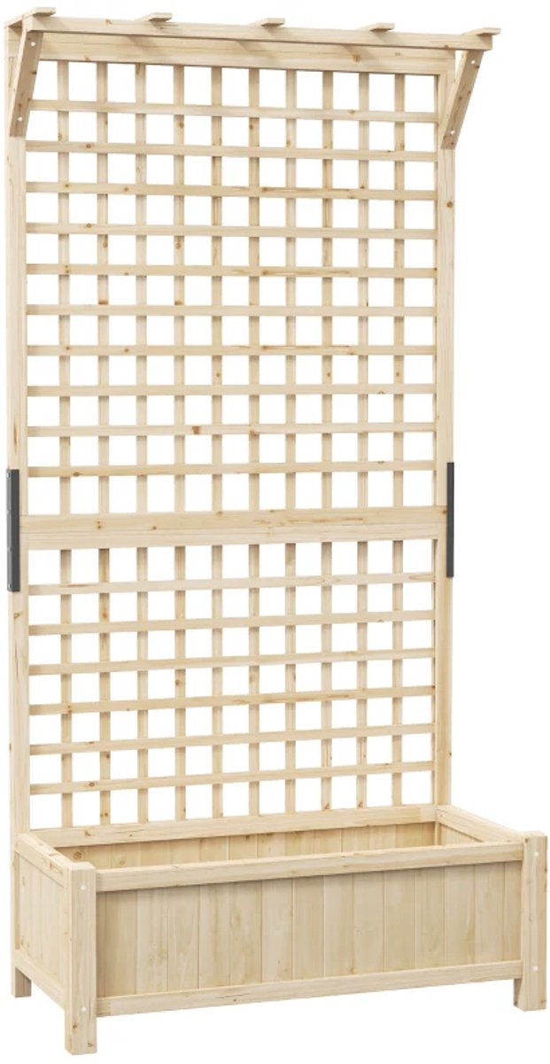 Plantenbak met Klimrek & Dak - Bloembak - Tuinrek - Tuinbed - Leiplantenbak - Plantenrek - Weerbestendig - Perfect voor Bloemen en Klimplanten – voor Tuin, Terras & Balkon - Hout - 90 x 45 x 183 cm - Naturel Hout