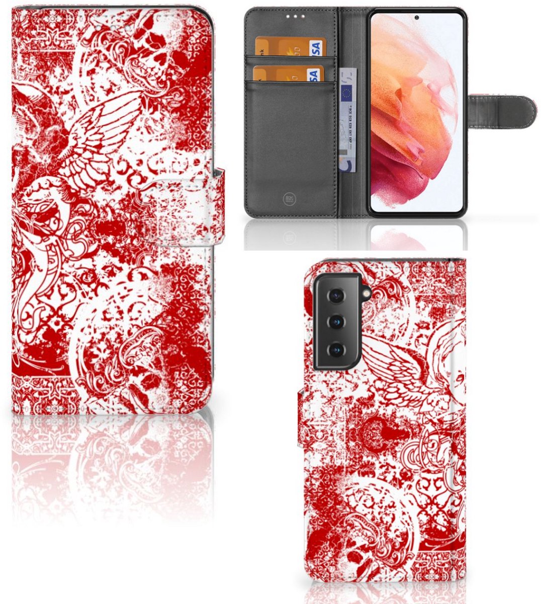 Telefoonhoesje met Naam Samsung Galaxy S21 Angel Skull Rood