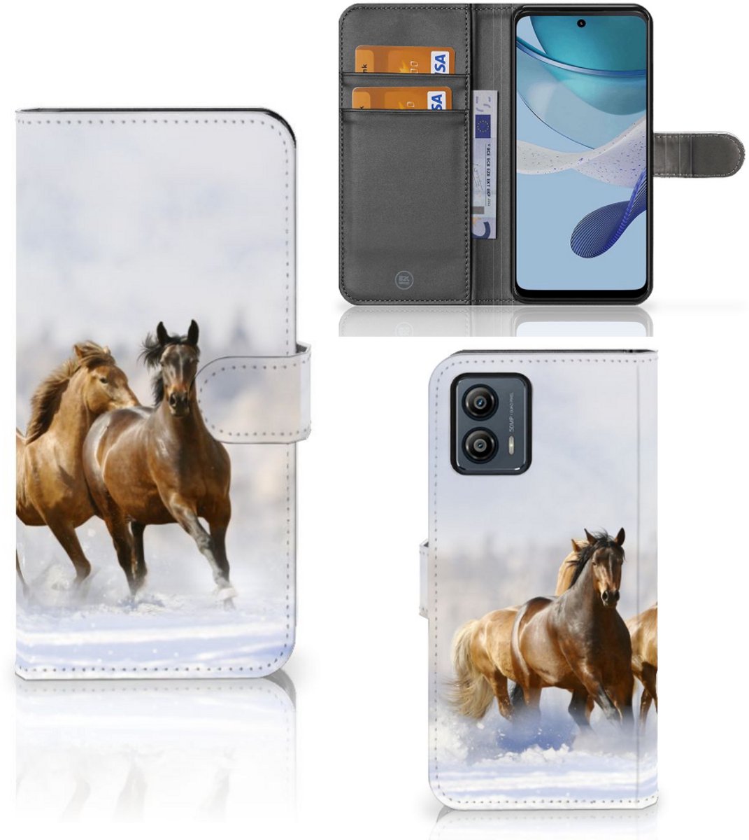 Motorola Moto G53 Telefoonhoesje met Pasjes Paarden