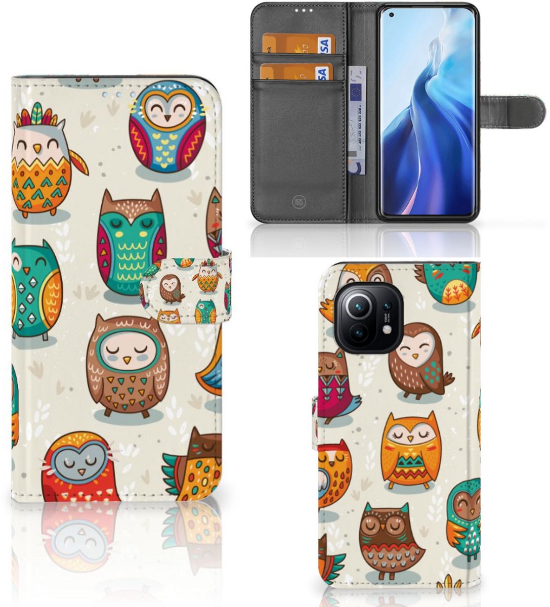 Xiaomi Mi 11 Telefoonhoesje met Pasjes Vrolijke Uilen