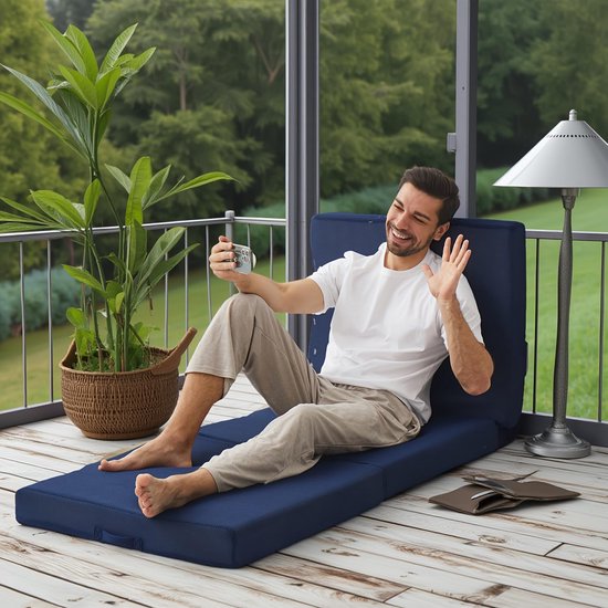 Opvouwbare Matras - Vouwmattres Gastenbed - Kamperen Logeren - 4 Inch Dik Schuim - 190 x 75 cm - Blauw — afbeelding 4
