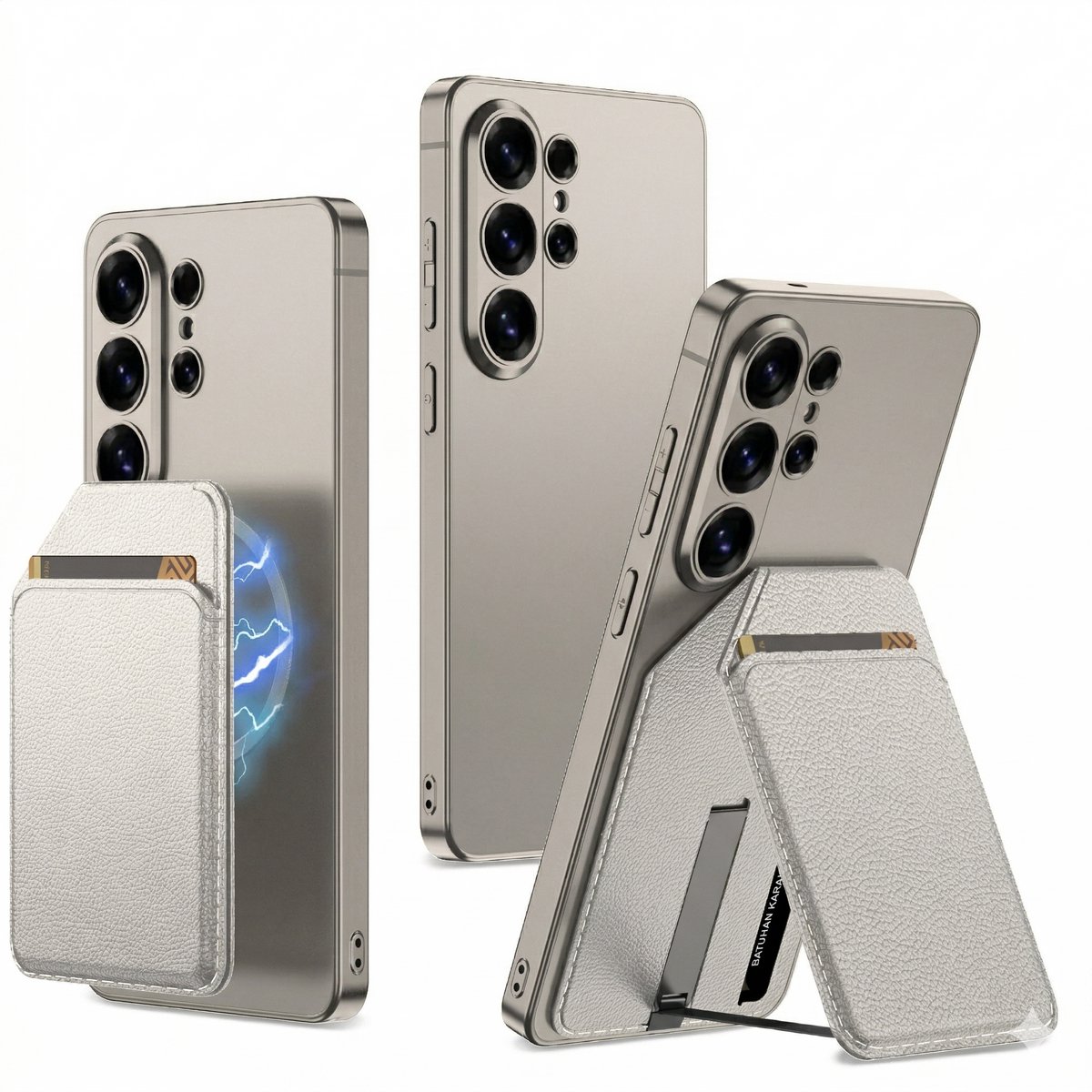 Casemania Magnetische Pasjeshouder met Kickstand Geschikt voor Samsung Smartphones - Grijs - Geschikt voor MagSafe Kaarthouder met Standaard - Creditcardhouder Wallet Geschikt voor Samsung S26/S25/S24/Plus/Ultra/A57/A56/A17/A16