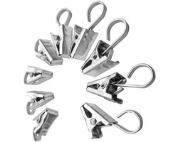 AKOAK Set of 25 Small 304 Stainless Steel Curtain Clips, with Wide Flat Hooks for Curtain Pictures Home Decor Crafts Display